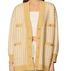 NWOT Joie Boyfriend Oversized Gingham Check Cardigan Yellow Cream‎ Plaid Sweater